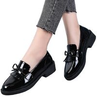women's black tassel round toe loafers casual british patent leather shoes