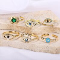 New Design Gold Plated Full Diamond Crystal Open Adjustable Zircon Blue Devil Devil Eye Turkey Ring Women's 2022 Jewelry