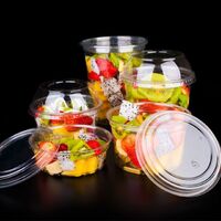 Custom Printing Wholesale Transparent Transparent Disposable Plastic Fruit Salad Mixing Bowl With Lid