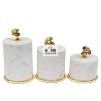 Gold Edge Metal Flower Lid Marble Jar/Hot Sale Metal & Marble Wedding & Home Decor Kitchenware Luxury Jar