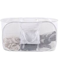 Simple Home Balcony Bag Pop-Up Sorting Mesh Basket Handle 3 Compartments Clothes Laundry Basket
