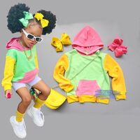 2022 autumn new children's clothing three-color stitching hoodie girls casual top + two-color bow mother and baby hoodie