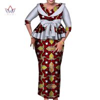 New Bazin Riche Wax Print Dress Custom Clothing African Dashiki Fabric Plus Size 2 Piece Dress Suit Women
