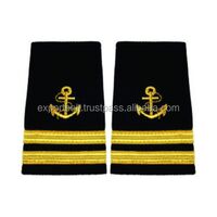 Black Cloth Epaulets Navy Notes, Anchor 2 Strips French Gold Braid