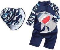 Baby Boy Kids Swimsuit One Piece Toddler Zipper Swimsuit Swimwear with Hood Rash Resistant Surf Suit UPF 50+ FBA