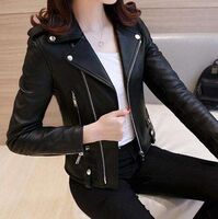 2021 New Spring and Autumn Clothing Ladies PU Leather Women's Short Slim Small Coat Motorcycle Suit Leather Jacket