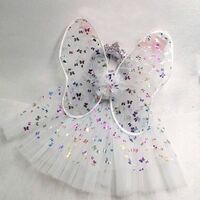 Colorful Butterfly Tulle Tutu Baby Girl Birthday Carnival Dress White Tulle Suit with Wings Crown