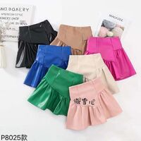 2022 new toddler girls early autumn solid color lotus leaf A-line imitation leather solid color skirt