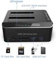 USB 3.0 to sata dual bay external hard drive docking station with SD TF card reader for 2.5 and 3.5 inch HDD SSD