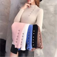 Imitation Mink Plush Button Bottom Slim Sweater Women's Warm Knit Sweater Pullover Women's Spring Turtleneck Solid Color J0229