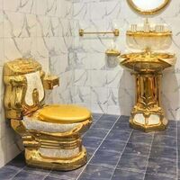 European-style royal ceramic golden pedestal wash basin luxury two-piece toilet dragon toilet seat golden wc toilet set