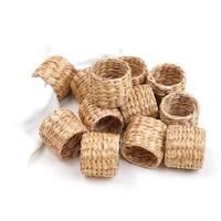 Wholesale farmhouse style handmade wooden napkin holder ring natural rattan grass water hyacinth woven napkin ring