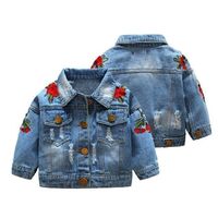 New Fashion Toddler Boys Girls Denim Jacket Baby Rose Embroidered Vintage Jacket Long Sleeve Button Baby Kids Rose Denim Jacket