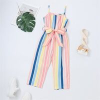 2022 New Kids Clothing Colorful Stripes Print Sleeveless Jumpsuits Girls Fashion Summer Jumpsuits