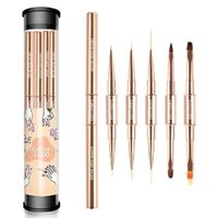 Custom New Gel Art Design Double Ended Rose Gold Metal Handle Nail Art Paint Brush Liner 3d Nail Brush with Cover Ombre Flat​​​