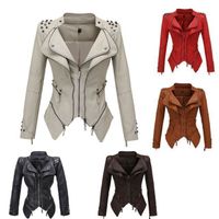 2022 new autumn women's faux leather rivet jacket women's coat short motorcycle jacket women