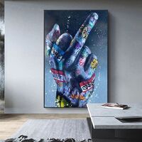 graffiti art painting on wall art canvas pictures home wall decor middle finger gesture street art prints
