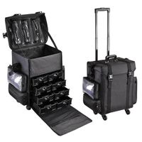 2 in 1 Black Oxford Soft Side Rolling Makeup Case Cosmetic Organizer Trolley 15x11x25 Inch Train Bag Makeup Luggage