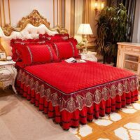 Adult 4-Piece Continental Winter Bedspread Skirt Set, Luxurious Embroidered Ruffle Quilt Bedding Skirt Set/