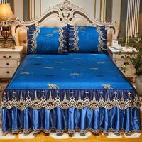 Home Decor Summer Ice Silk Embroidery Polyester Bed Skirt Set Queen Bed Cover Bed Cover Cotton Bedding Set Hotel