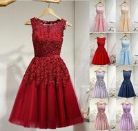 10pcs Different Colors Illusion Neckline Beaded Appliqué Mini Length Bridesmaid Dresses A Line Cropped Party Prom Dresses
