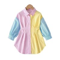 Autumn new girls' striped skirt top casual collocation three-color stitching striped shirt dress