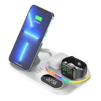 4 in 1 Folding Wireless Charging Station Dock for Xiaomi Samsung iPhone 13 12 Pro Max Charging Stand with LED Digital Clock