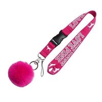 High quality polyester lanyard pink love lanyard pink keychain custom with pompom