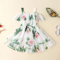 Girls Floral Pattern Camisole Dress Baby Summer Chiffon Dress Ruffle Dress Baby Toddler Clothes