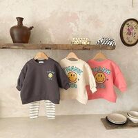 Ins Smiley Baby Sweatshirt Girls Power Letter Print Tops Cheap Boys Clothes Baby Clothes 0-6 Girls