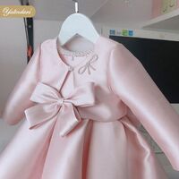 Baby's first birthday dress flower girl satin dress girl piano host performance pearl girl dress with jacket