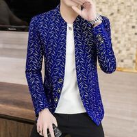 Men's Blazer Printed Slim Stand Collar Casual Men's Suit Light Jacket Youth Clothing Set