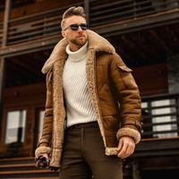 Wholesale Men's Thick Fur PU Leather Baseball Jacket Coat Autumn Winter Plush Pullover Wool Waterproof Motorcycle Coat Clothes