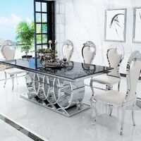 Modern Furniture Kitchen Dining Table and 6 Chairs Luxury Dining Room Metal Stainless Steel Marble Dining Table Set