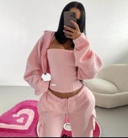 2022 Fall Fashion Jogging Suit Women's Polar Fleece Shorts Set 3d Pockets Co Ord Crop Top Zipper Jacket Pants 3 Piece Set