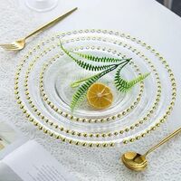 Factory Glass Wedding Dish Charger 12.5 Inch Wholesale Wedding Dish Gold Beaded