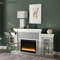 Multi Color LED Silver Crystal Glass Mirror Fireplace with Drawers