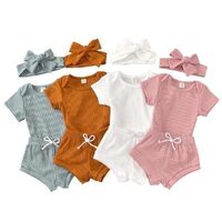 Baby Ribbed Baby kids Bodysuits Drawstring Short Baby Clothes