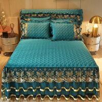 Sunny Textile Princess Style Quilted Crystal Velvet Bed Skirt Lace Thickened Non-slip Bed Cover