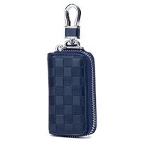 BOSHIHO rhombus pattern universal men's and women's car key bag zipper genuine leather car key wallet