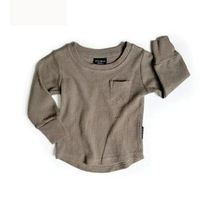 Wholesale Baby Clothes T-Shirt Solid Color Waffle Long Sleeve Curved Hem Pocket Pullover T-Shirt Tops