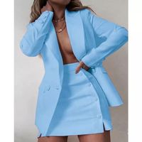 BL302 New 2022 Fashion Trend Plus Size Solid Color Women's Office Blazer and Dress Two-Piece Set