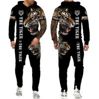 Men's Clothing 2 Piece Jogging Pants 3D Tiger King Print Tracksuit Set Plus Size Men Hoodie Set