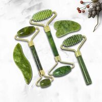 Wholesale Custom Logo Facial Massage Scraping Tools Jade Massage Roller Set Green Scraping Stone Set