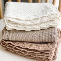 Knitted Edge Pop Reversible Breathable Crochet Baby Blanket Vintage Heirloom Swaddle Throw Blanket Cotton Knit Baby Blanket