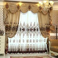 European luxury villa curtain set blackout water soluble chenille hollow embroidery drapery curtain living room