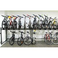 Retail Display Outdoor Garage Vertical Metal Home Parking Rack Bracket Bicycle Double Layer Floor Standing Vertical Two Tier Bicycle Rack