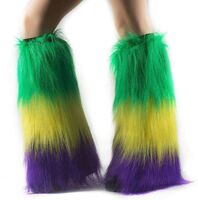 New Orleans Long Push Women's Boot Socks Green/Yellow/Purple Push Leg Sleeves Carnival Furry Footless Thermal Socks