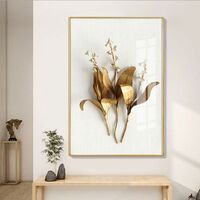 Light Luxury Golden Flower Painting Mural Home Decoration Set Gold Leaf Rectangle Wall Hanging Art Set