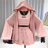 Autumn and winter women's casual fashion fitness sports long-sleeved zipper cardigan + vest + shorts hoodie 3-piece set